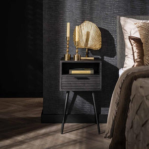 Nachtkastje 1L marina / Massief mango zwart