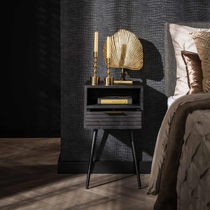 Nachtkastje 1L marina / Massief mango zwart