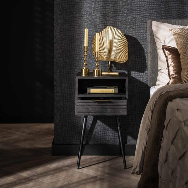 Nachtkastje 1L marina / Massief mango zwart