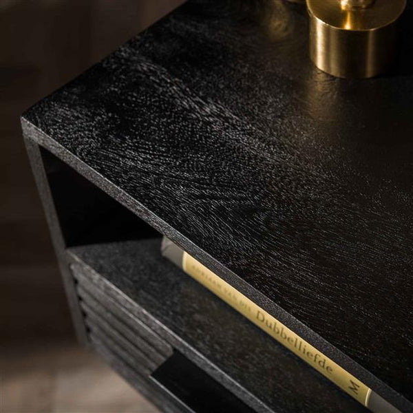 Nachtkastje 1L marina / Massief mango zwart