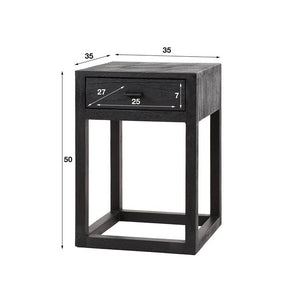 Nachtkastje 1L black square / Massief acacia zwart