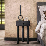 Nachtkastje 1L round full wood / Massief acacia zwart