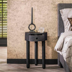 Nachtkastje 1L round full wood / Massief acacia zwart