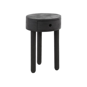 Nachtkastje 1L round full wood / Massief acacia zwart