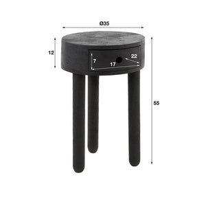 Nachtkastje 1L round full wood / Massief acacia zwart