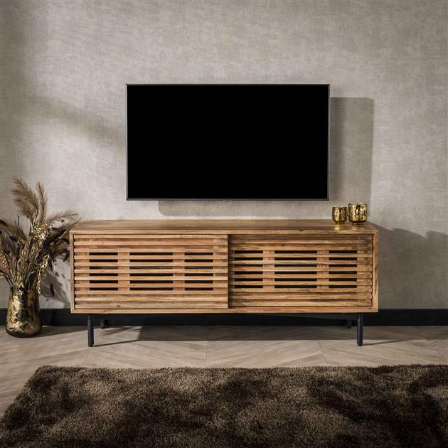 TV-meubel 2 deuren slide / Massief acacia naturel (Magazijn sale)