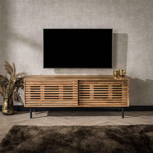 TV-meubel 2 deuren slide / Massief acacia naturel (Magazijn sale)