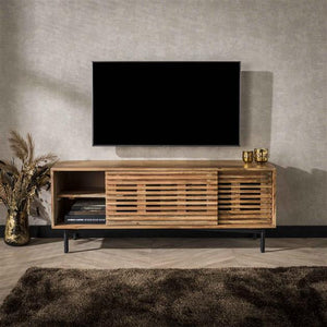 TV-meubel 2 deuren slide / Massief acacia naturel (Magazijn sale)