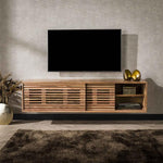 TV-meubel zwevend 2 deuren slide / Massief acacia naturel (Magazijn sale)