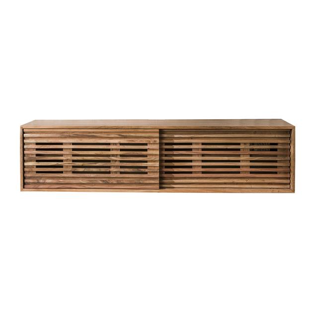 TV-meubel zwevend 2 deuren slide / Massief acacia naturel (Magazijn sale)