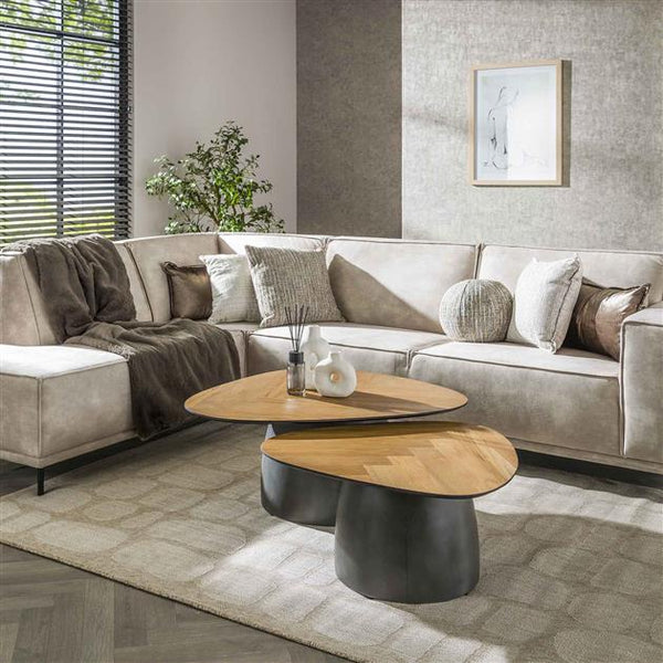 Salontafel set/2 infinite / Gerecycled teakhout fineer (Magazijn sale)