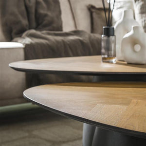 Salontafel set/2 infinite / Gerecycled teakhout fineer (Magazijn sale)