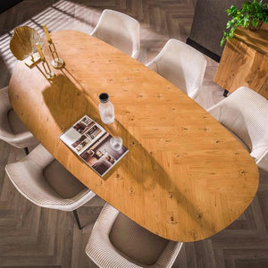 Eetkamertafel 215 organisch / Gerecycled teakhout fineer (Magazijn sale)