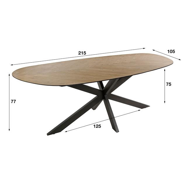 Eetkamertafel 215 organisch / Gerecycled teakhout fineer (Magazijn sale)