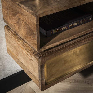 Nachtkastje 1L brass / Massief mango zandkleur (Magazijn sale)