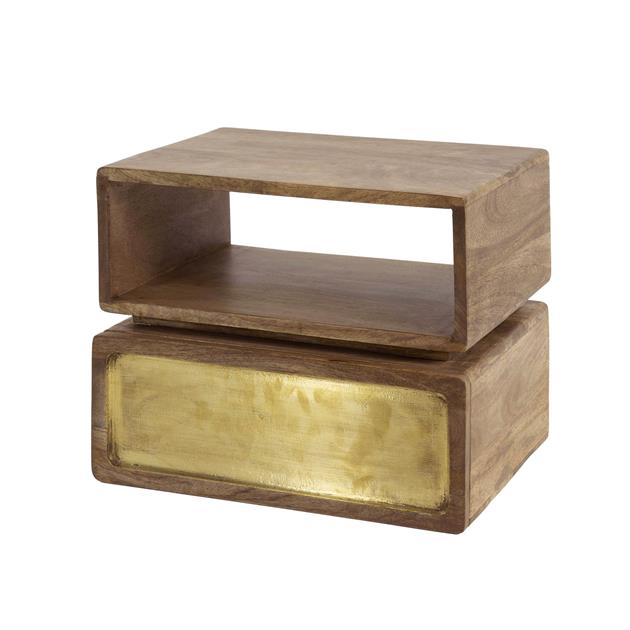 Nachtkastje 1L brass / Massief mango zandkleur