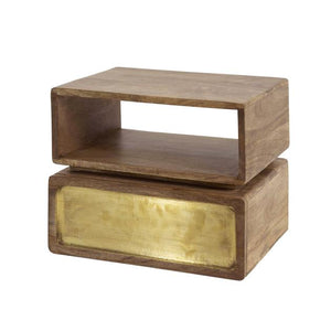 Nachtkastje 1L brass / Massief mango zandkleur