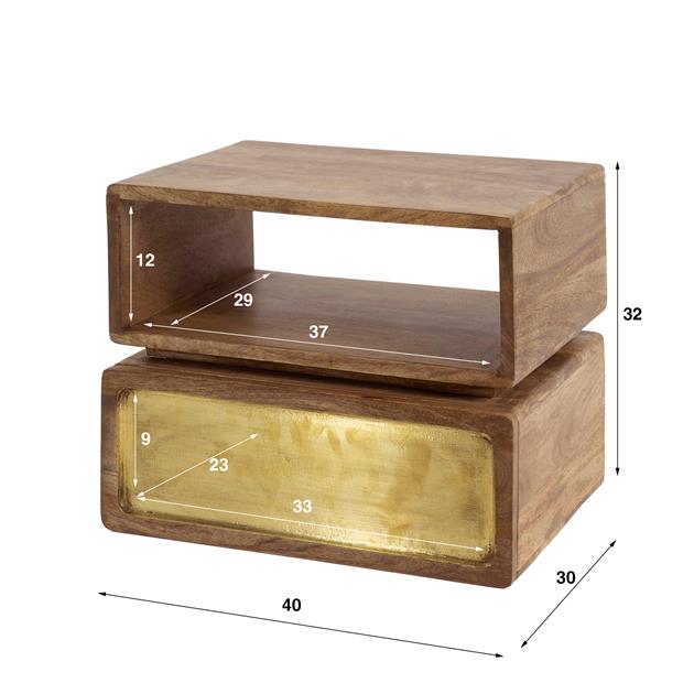Nachtkastje 1L brass / Massief mango zandkleur