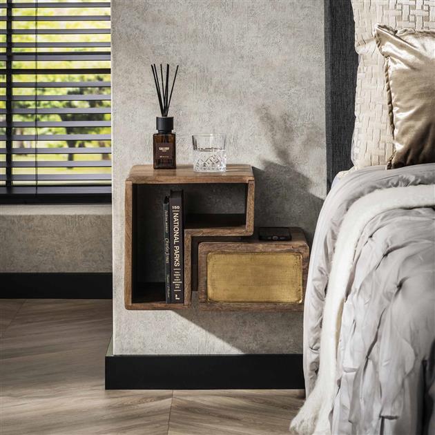 Nachtkastje Set van 2 stuks brass / Massief mango zandkleur (Magazijn sale)