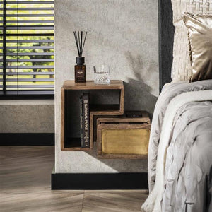 Nachtkastje Set van 2 stuks brass / Massief mango zandkleur (Magazijn sale)