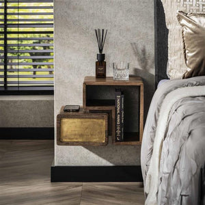 Nachtkastje Set van 2 stuks brass / Massief mango zandkleur (Magazijn sale)