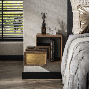 Nachtkastje Set van 2 stuks brass / Massief mango zandkleur (Magazijn sale)