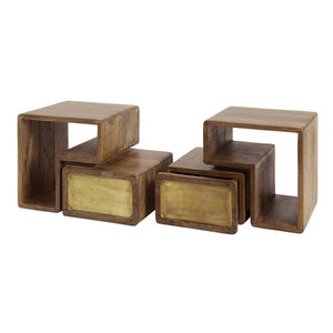 Nachtkastje Set van 2 stuks brass / Massief mango zandkleur (Magazijn sale)