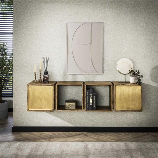 Dressoir zwevend 2D brass / Massief mango zandkleur (Magazijn sale)