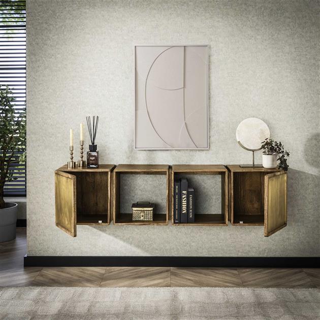 Dressoir zwevend 2D brass / Massief mango zandkleur (Magazijn sale)