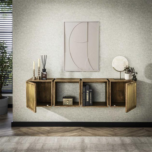Dressoir zwevend 2D brass / Massief mango zandkleur (Magazijn sale)
