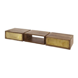 Kaptafel zwevend 2 laden brass / Massief mango zandkleur (Magazijn sale)
