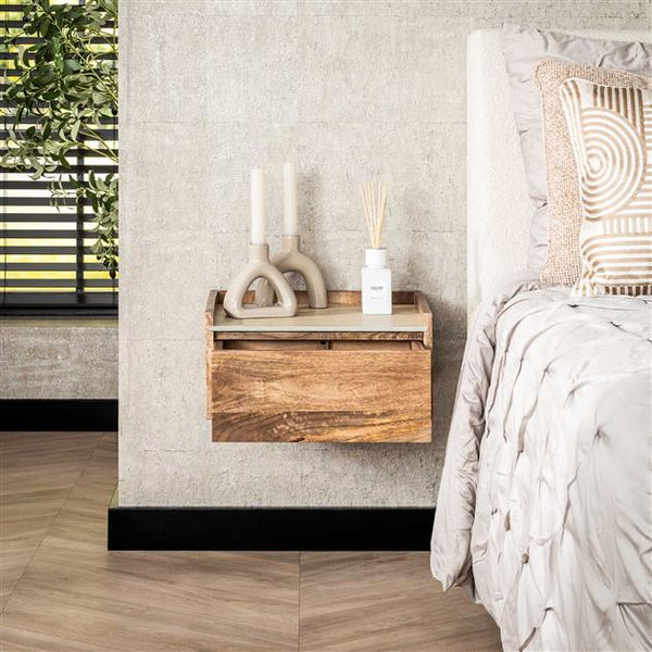 Nachtkastje hangend Nuovo travertin / Massief mango zandkleur