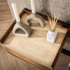 Nachtkastje hangend Nuovo travertin / Massief mango zandkleur