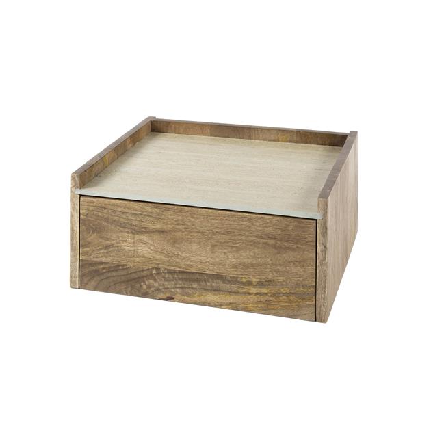 Nachtkastje hangend Nuovo travertin / Massief mango zandkleur van Idéco Design, foto 5