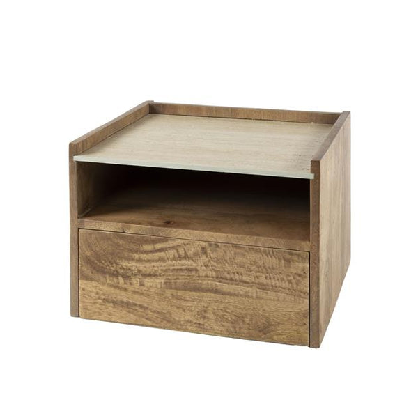 Nachtkastje hangend open vak Nuovo travertin / Massief mango zandkleur