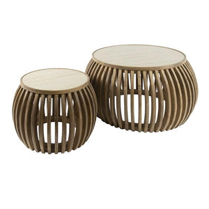 Salontafel set/2 curve Nuovo travertin / Massief mango zandkleur
