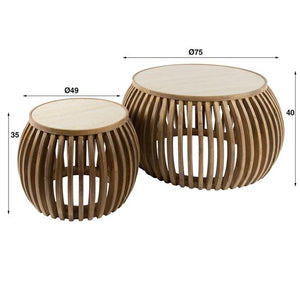 Salontafel set/2 curve Nuovo travertin / Massief mango zandkleur