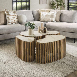 Salontafel set/3 niervorm Nuovo travertin / Massief mango zandkleur