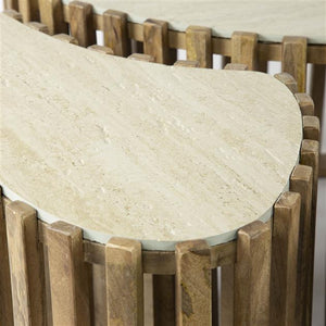 Salontafel set/3 niervorm Nuovo travertin / Massief mango zandkleur