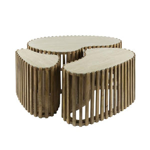 Salontafel set/3 niervorm Nuovo travertin / Massief mango zandkleur
