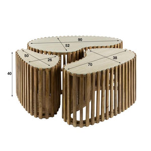 Salontafel set/3 niervorm Nuovo travertin / Massief mango zandkleur
