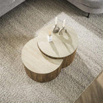 Salontafel set van 2 halfrond Nuovo travertin / Massief mango zandkleur