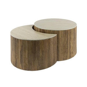 Salontafel set van 2 halfrond Nuovo travertin / Massief mango zandkleur