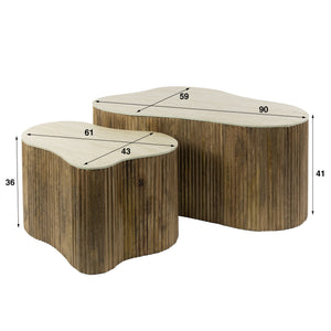 Salontafel Nuovo shamrock organisch set van 2 - Massief mango zand / Travertin