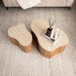 Salontafel Nuovo shamrock organisch set van 2 - Massief mango zand / Travertin