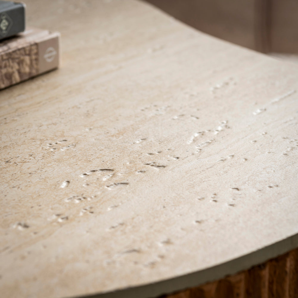 Salontafel Nuovo shamrock organisch set van 2 - Massief mango zand / Travertin