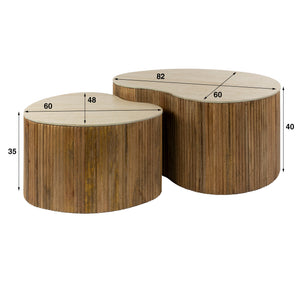 Salontafel Nuovo niervormig set van 2 - Massief mango zand / travertin