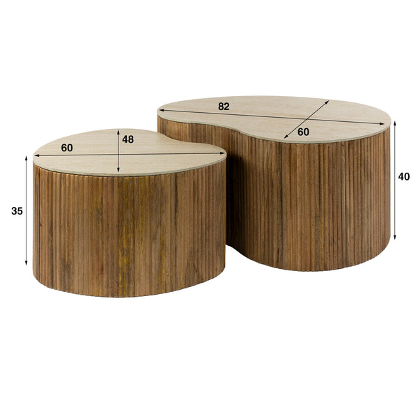 Salontafel Nuovo niervormig set van 2 - Massief mango zand / travertin