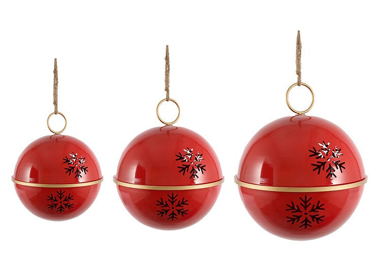 Kerst hangers/ballen Asley rond rood XXL. Set van 3 stuks. Ø50, Ø62 & Ø72 cm