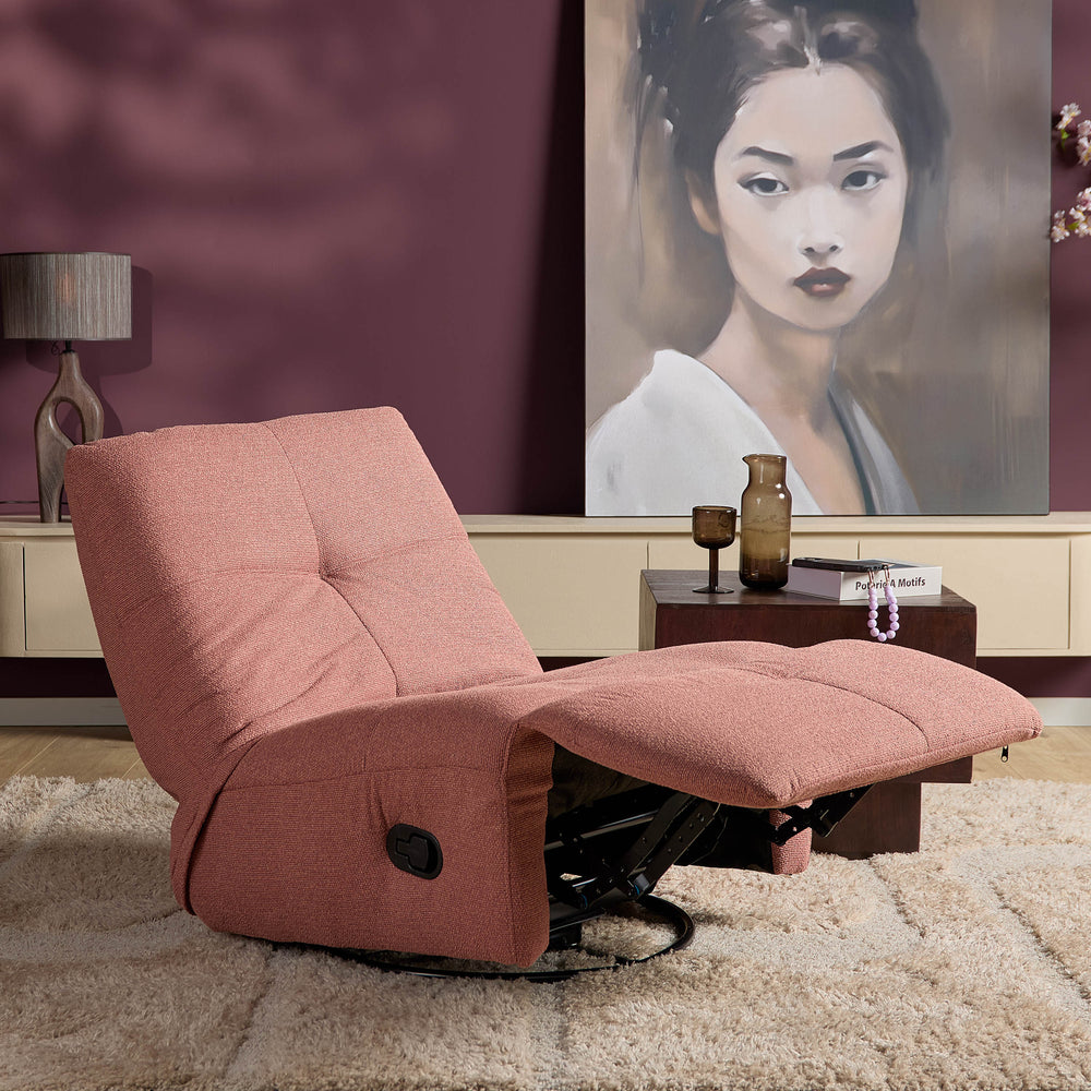 Relaxfauteuil Izzy handmatig & draaibaar met unieke schommelstand - Roze stof